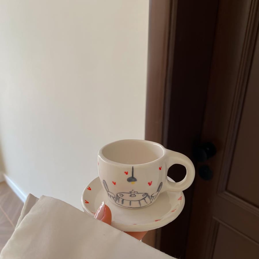 كوب اسبريسو رسم وصحن