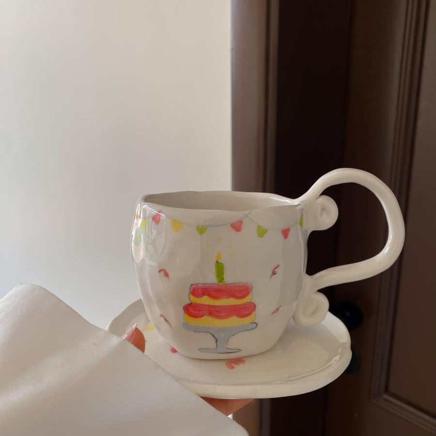 كوب برسمة كيك + وصحن