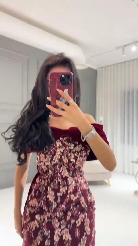 فستان سهره ميكادو المزين بالقماش سهره خرز