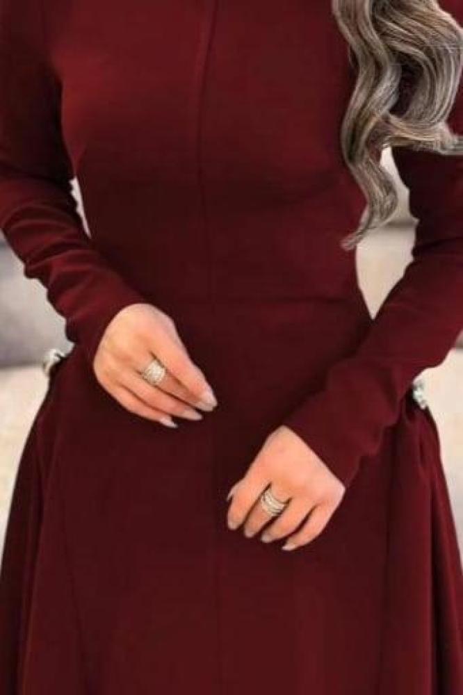 فستان  ناعم با اكمام طويله المزين بالكرستال