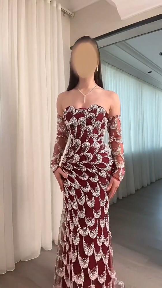 فستان سهره كلفه خرز شال شيفون جورجيت