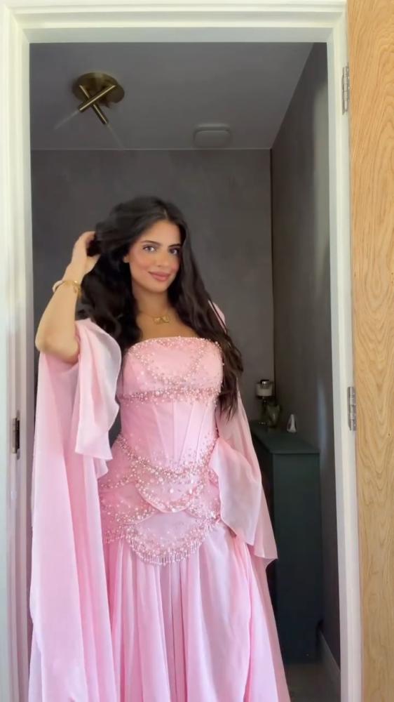 فستان سهره شيفون جورجيت المزين بالتطريز اليدوي