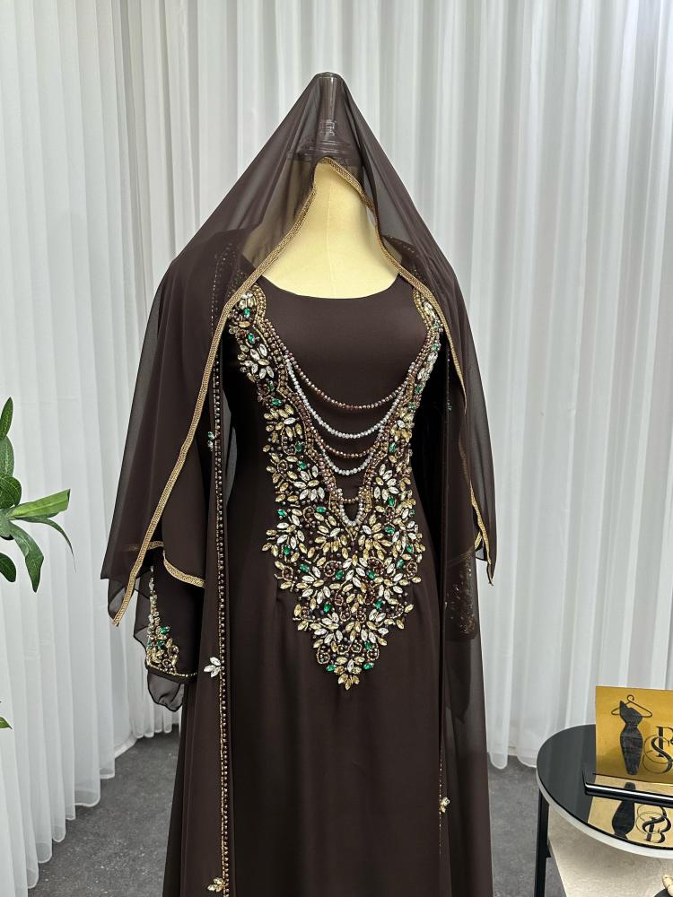 جلابيه سهره باربي وشيفون جورجيت المزينه بالتطريز اليدوي الانيق والراقي