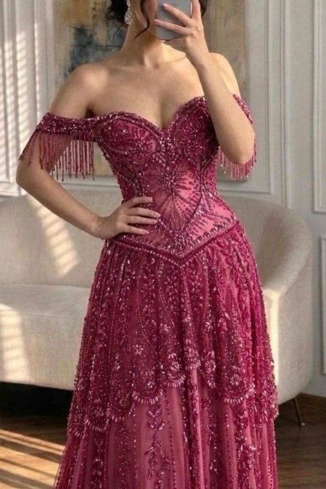 فستان سهره تل المزين بالخرز