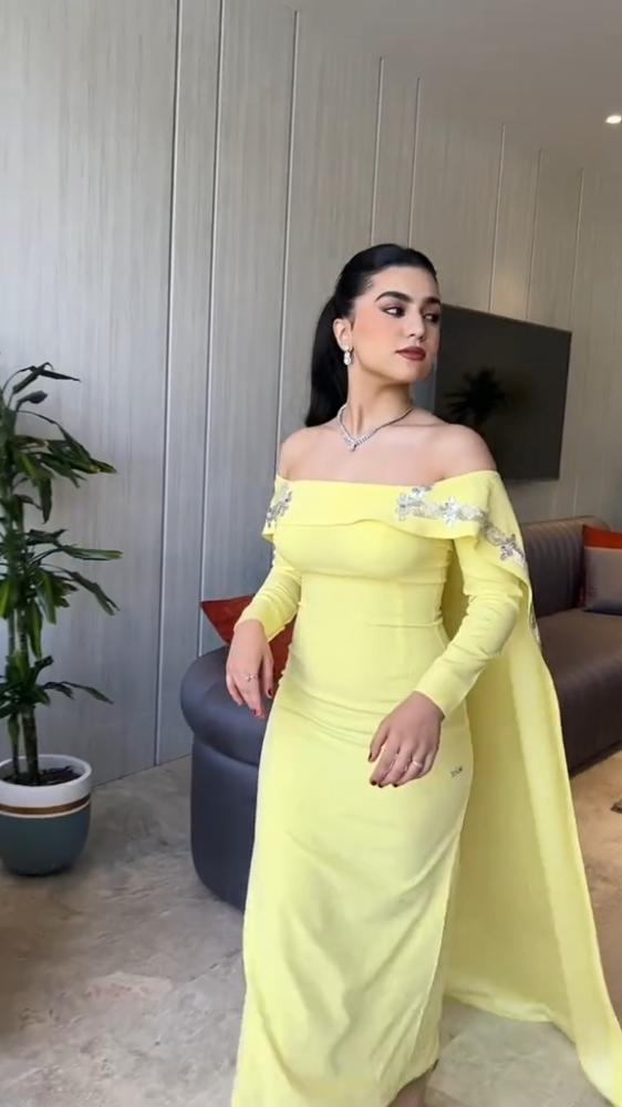فستان باربي ذيل المزين بالتطريز اليدوي