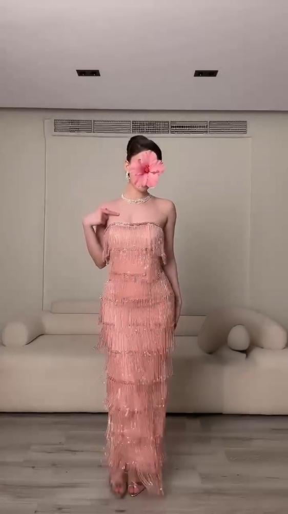 فستان سهره فخم سلاسل خرز بطانه باربي