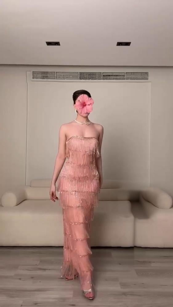 فستان سهره فخم سلاسل خرز بطانه باربي