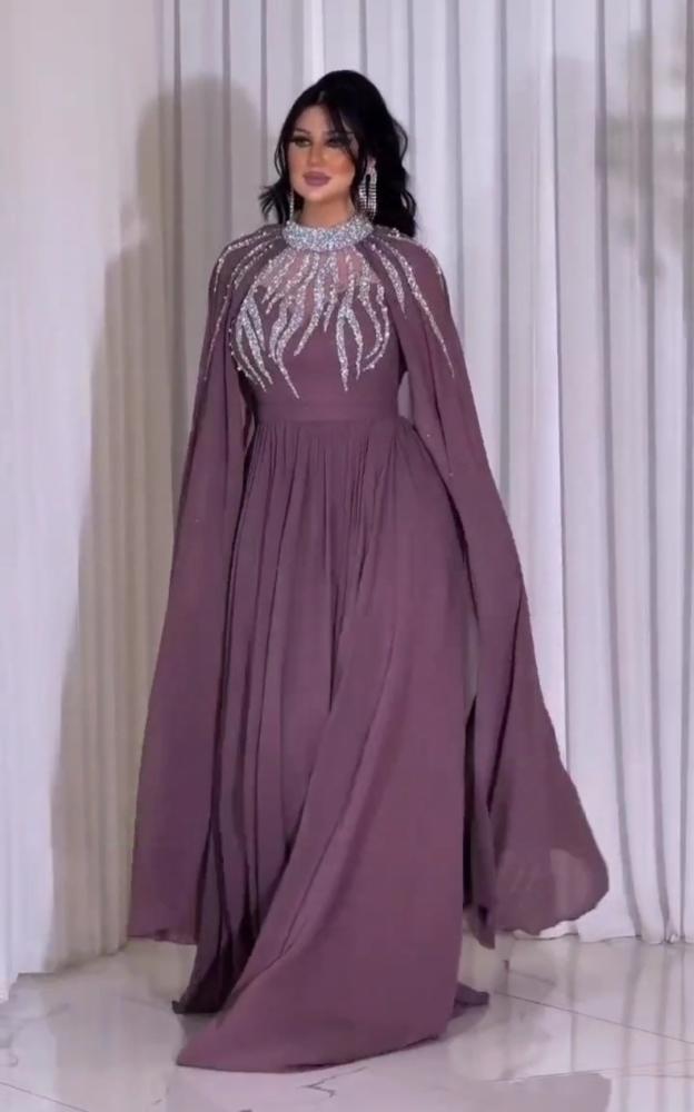 فستان سهره شيفون جورجيت المزين بالتطريز اليدوي الانيق