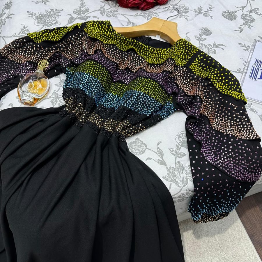Evening dress crepe decorated with embroidery