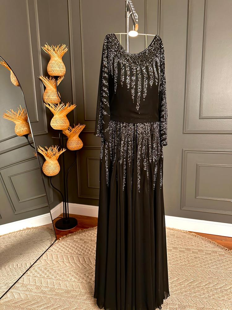 Chiffon Georgette dress decorated with embroidery and rhinestones