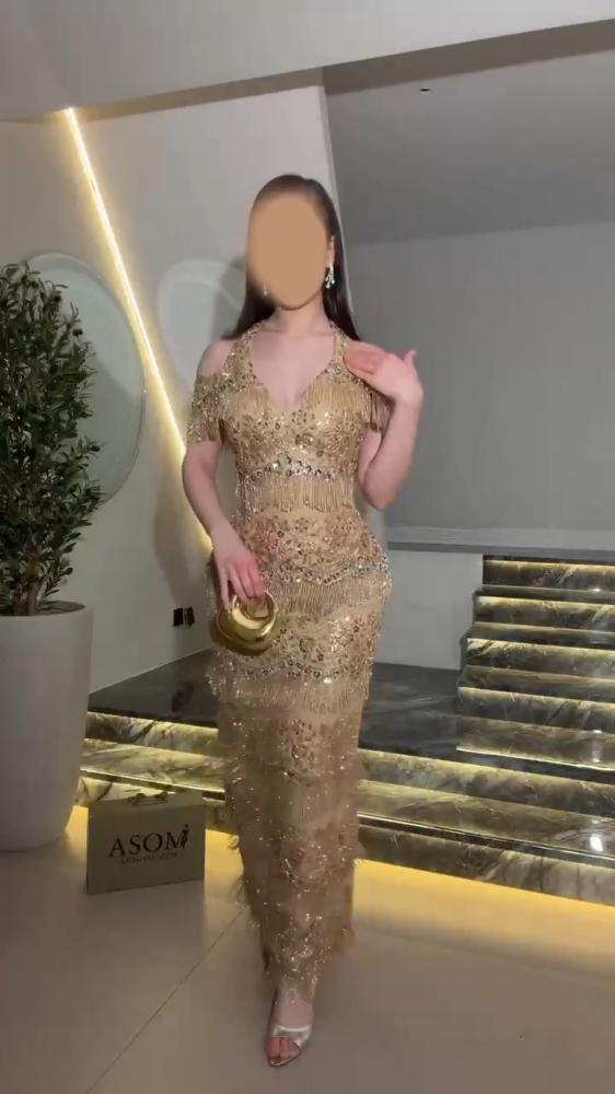 فستان سهره خرز مزين بالهدب