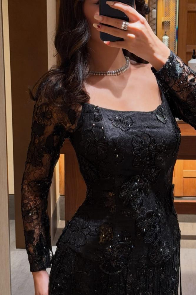 فستان سهره دانتيل المزين بالتطريز خرز بطانه باربي