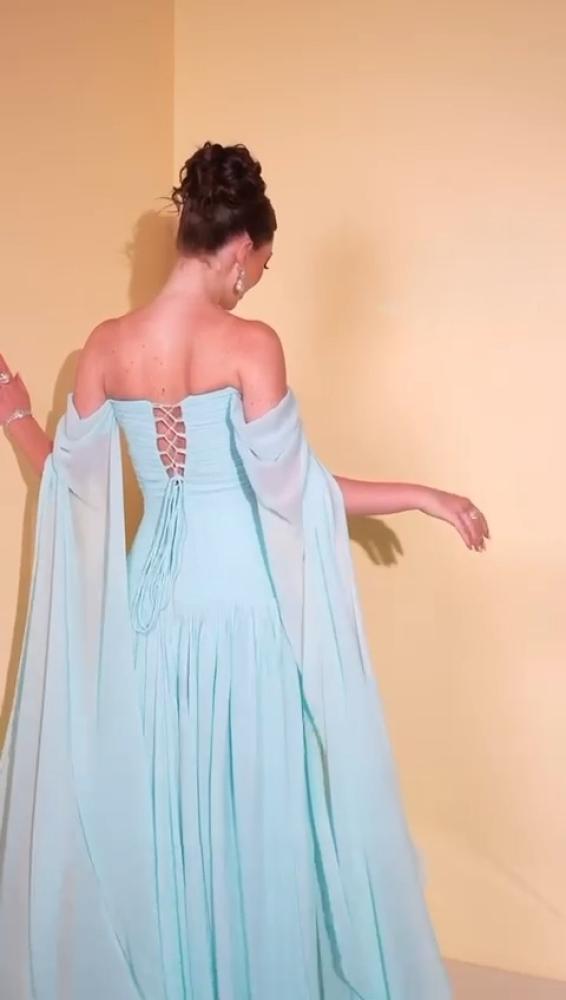 فستان سهره شيفون جورجيت المزين بالتطريز اليدوي