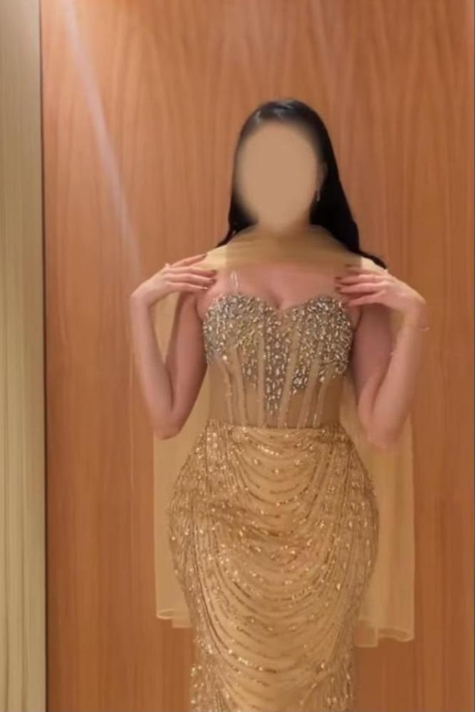 فستان سهره خرز المزين بالتطريز اليدوي