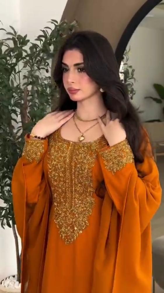 جلابيه شيفون جورجيت المزينه بالتطريز اليدوي