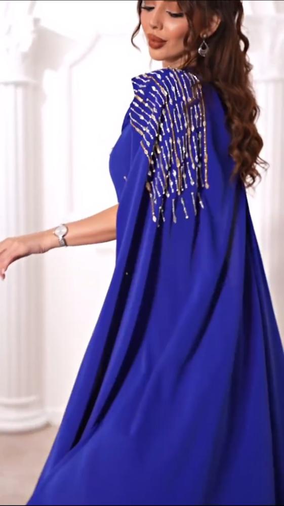 فستان سهره كريب لكرا المزين بالتطريز اليدوي