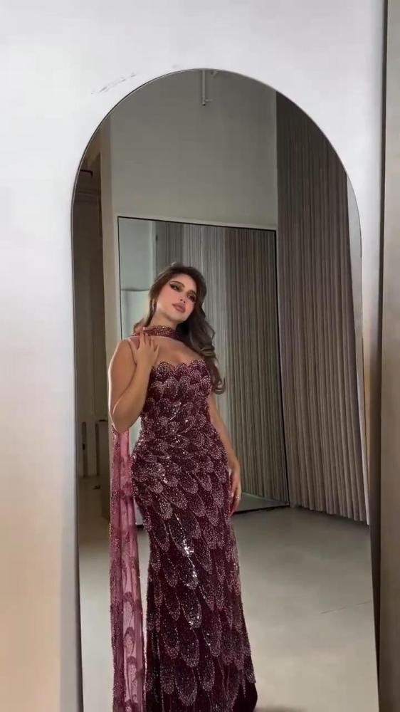 فستان سهره المزين بالكلفه المطرزه خرز ولول