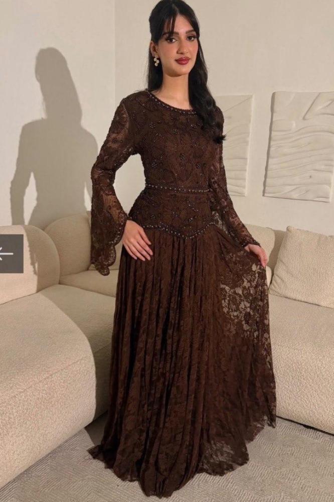 فستان سهره دانتيل المزين بالتطريز خرز