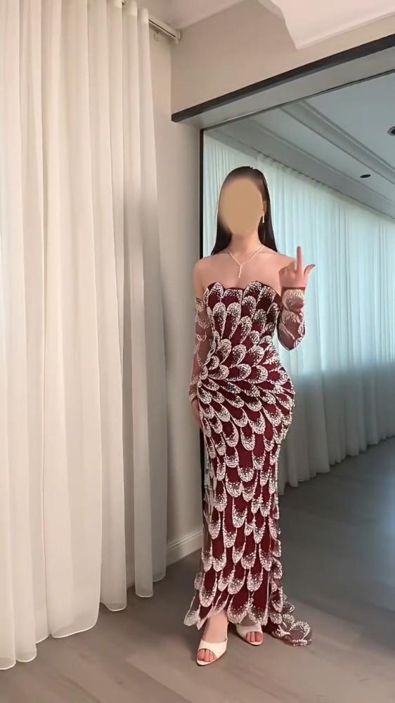 فستان سهره كلفه خرز شال شيفون جورجيت