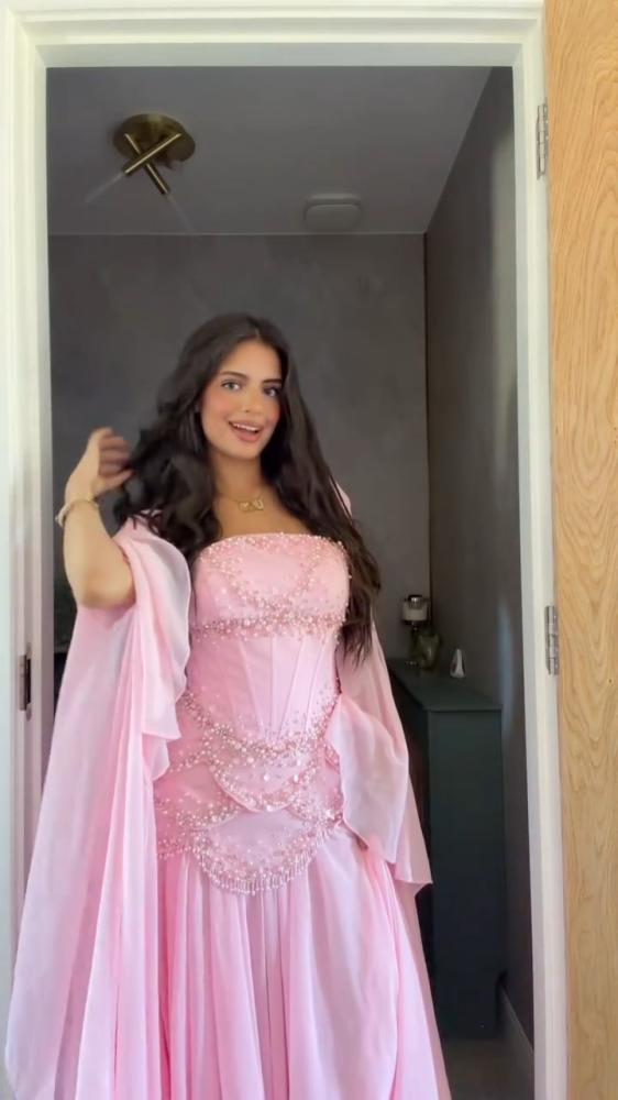 فستان سهره شيفون جورجيت المزين بالتطريز اليدوي