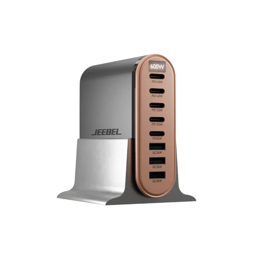 JEEBEL VoltOn GaN 600W – محطة شحن مكتبية بـ 8 منافذ PD وQC