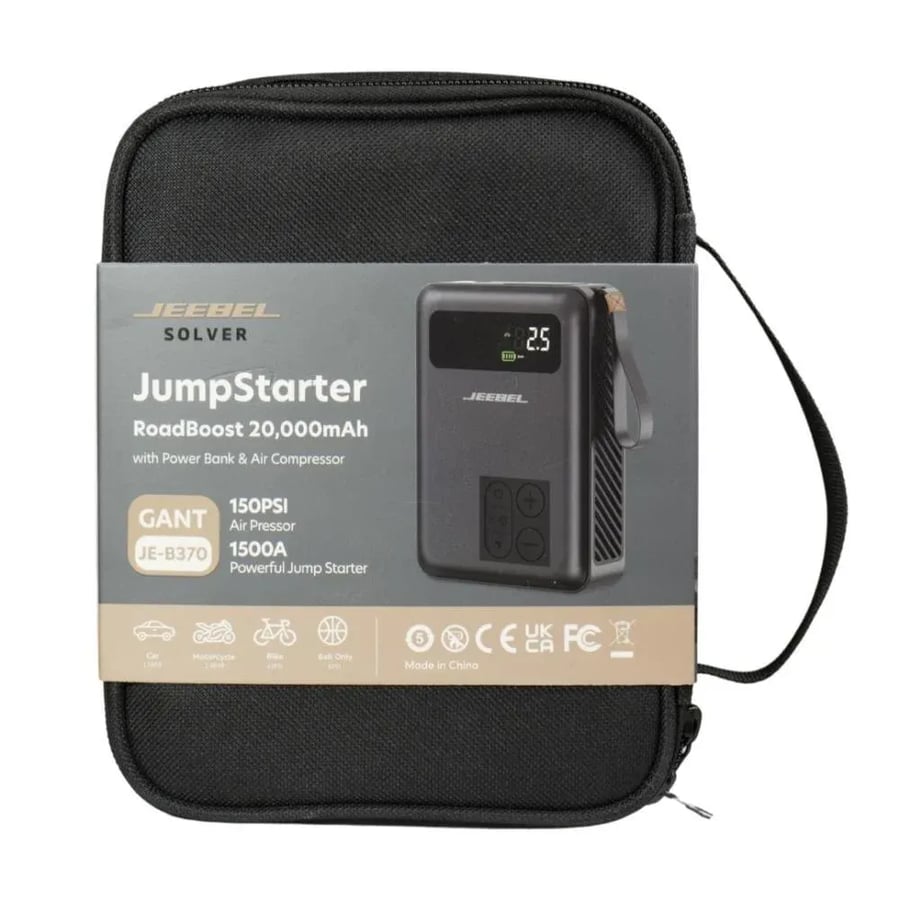 باور بانك وضاغط هواء واشتراك سيارة JEEBEL SOLVER – بطارية 20000mAh بقدرة تشغيل 1500A وضغط 150 PSI | محطة طوارئ متكاملة للسيارة