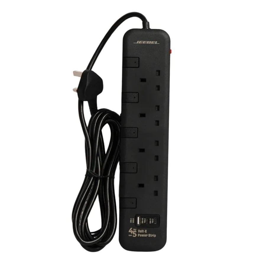 توصيلة جيبل الكهربائية معتمدة SASO 2990 واط | شحن GaN سريع 45 واط 4 مخارج UK مستقلة + USB-C و USB-A حماية متقدمة وأمان عالي للأجهزة