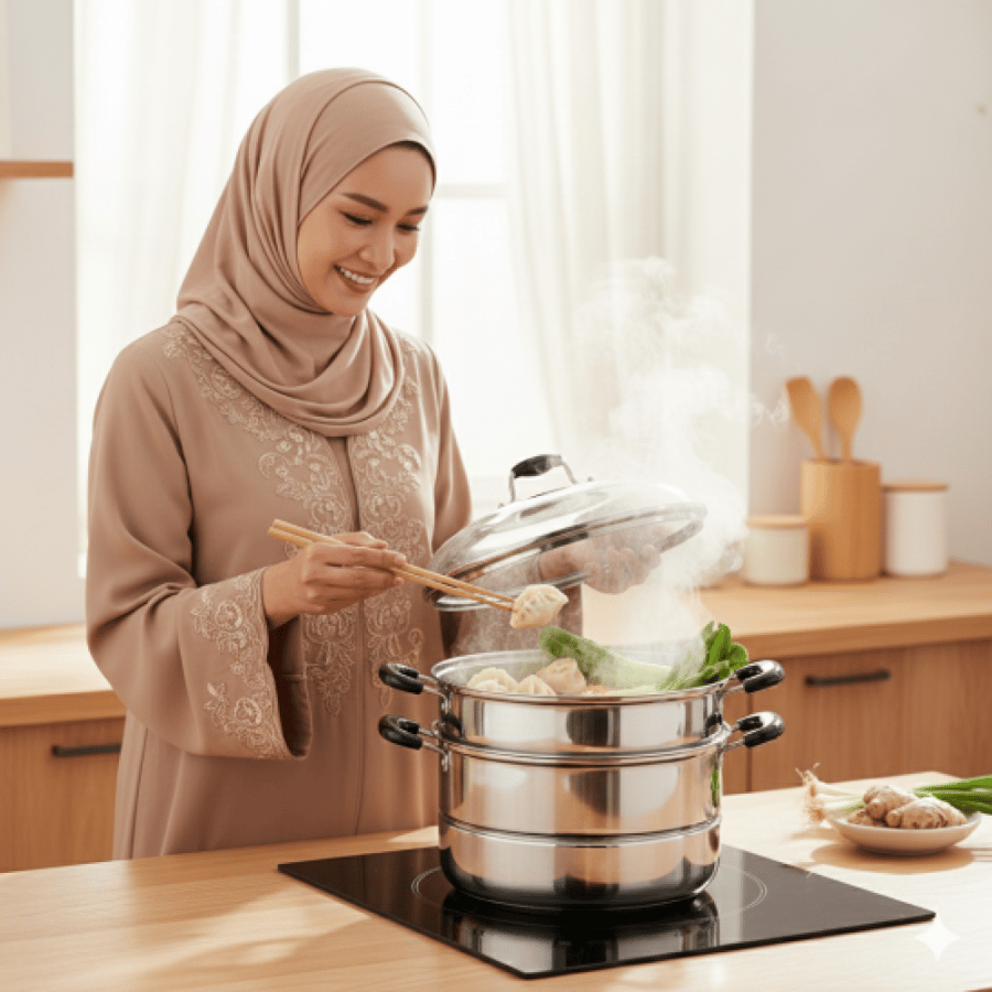 قدر بخاري استيل 3 طبقات 26 سم
