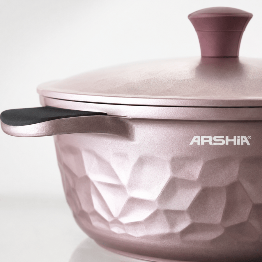 Arshia Diamond Cast Iron Cookware Set, 16 Pieces, Pink