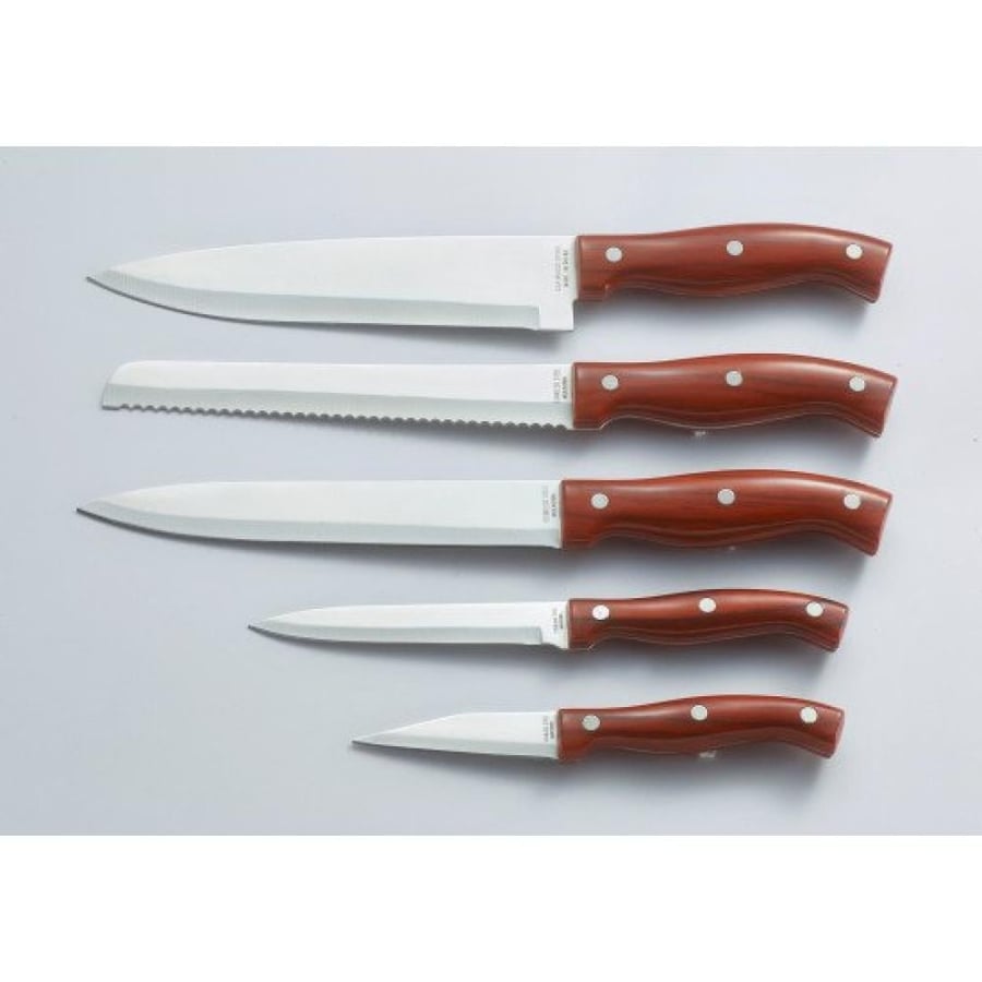 6-piece brown knife set with wooden base