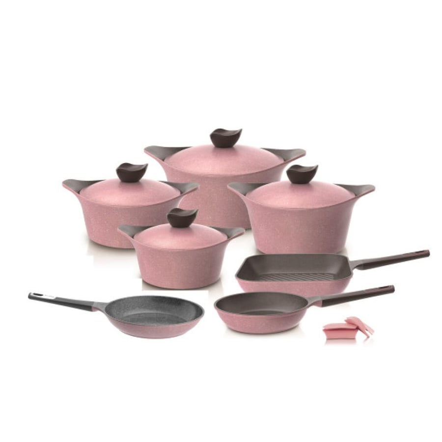 Korean Eni Granite Cookware Set, 11 Pieces, Pink