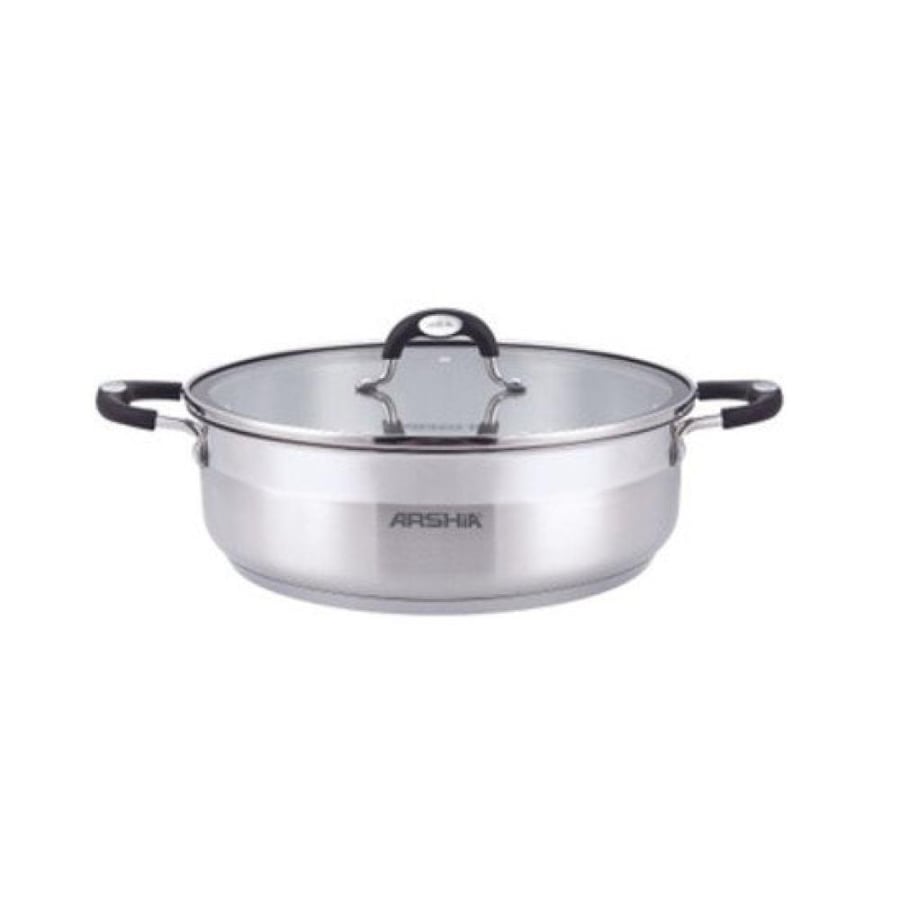 Arshia stainless steel low pot with two lids, 30cm