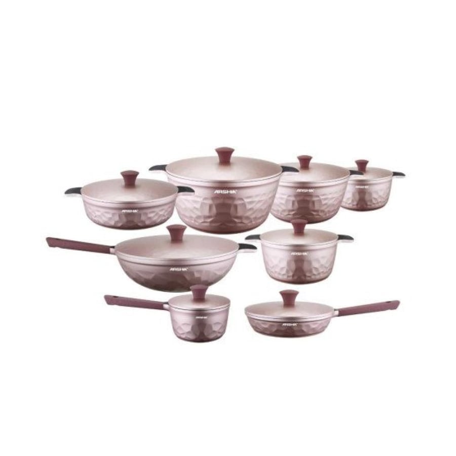 Arshia Diamond Cast Iron Cookware Set, 16 Pieces, Pink