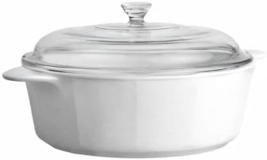 Corning Ware white ceramic saucepan with a round glass lid, 3.25 liter capacity