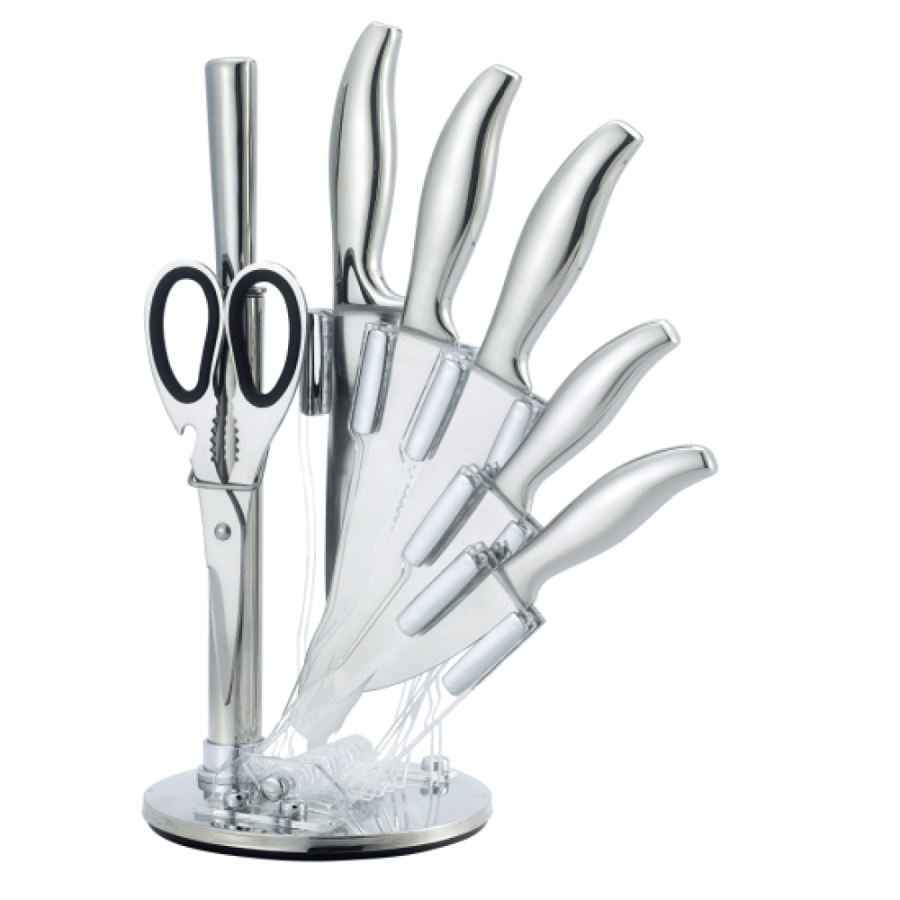 7-piece stainless steel kitchen knife set with rotating holder