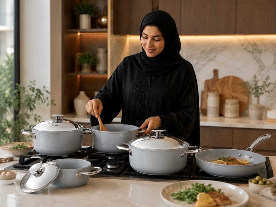 Savlon 10-piece ceramic cookware set, gray