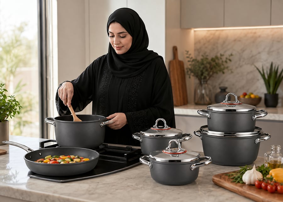 Turkish Saflon Titanium Cookware Set, 10 Pieces, Gray
