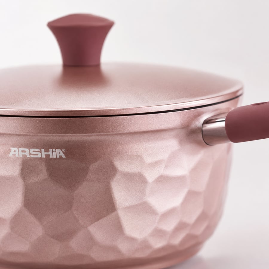 Arshia Diamond Cast Iron Cookware Set, 16 Pieces, Pink