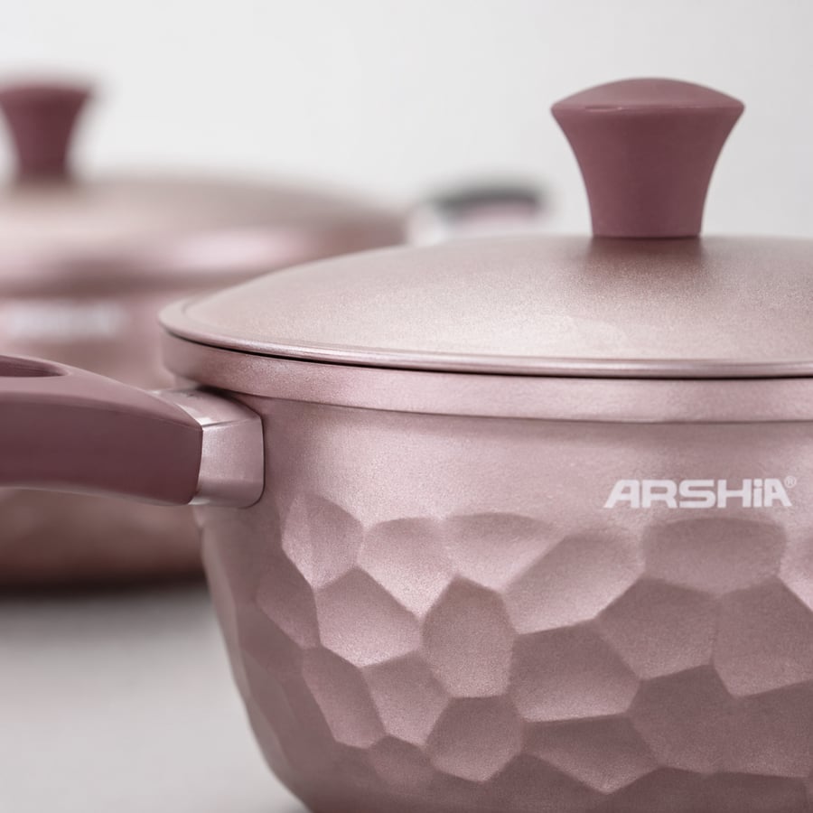 Arshia Diamond Cast Iron Cookware Set, 16 Pieces, Pink