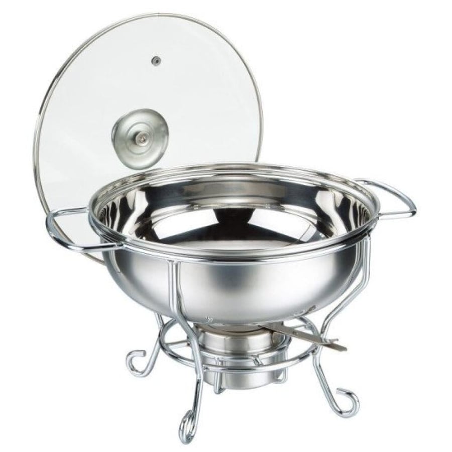 Round stainless steel serving dish with a 6-liter capacity heater