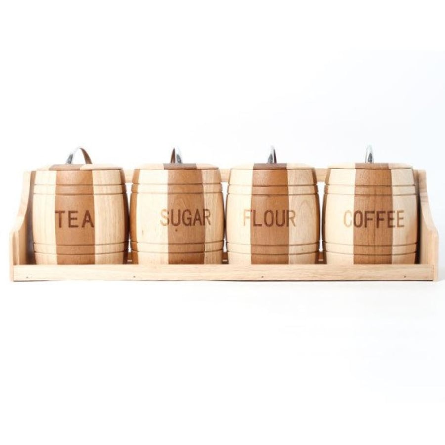 4-piece wooden spice jar set