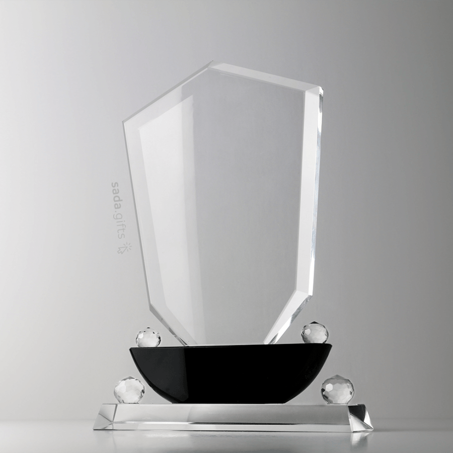 Crystal excellence shield with black base – custom printing or engraving