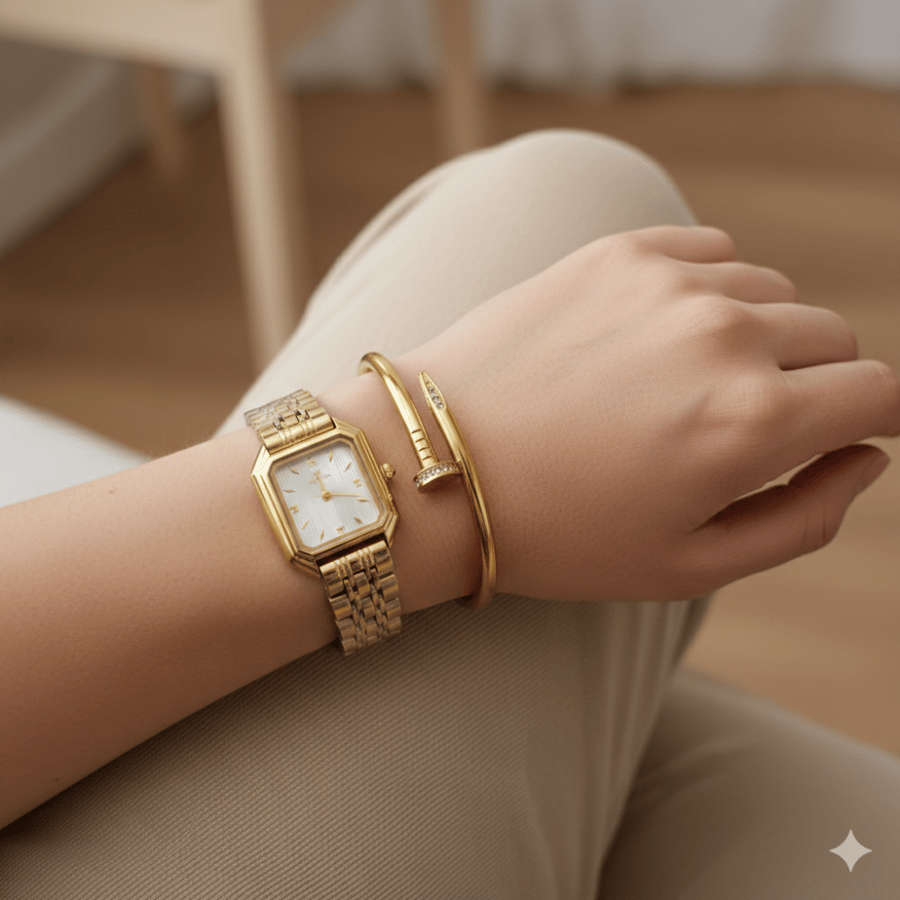 طقم ساعة نسائي مع سوارة المسمار