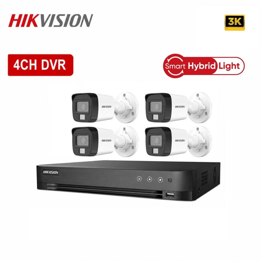 بكج 4 كاميرات خارجية 5 ميجا 3K انلوج هيكفيجن رؤية ليلية 25 متر Kit 3K Smart Hybrid Light HIKVISION