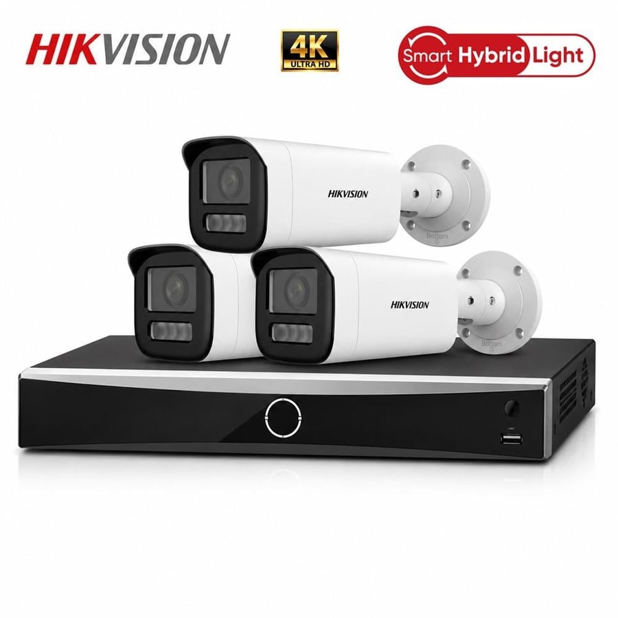 بكج 3 كاميرات خارجية 8 ميجا فوركي اي بي هيكفيجن رؤية ليلية 60 متر Kit 4K Smart Hybrid Light HIKVISION