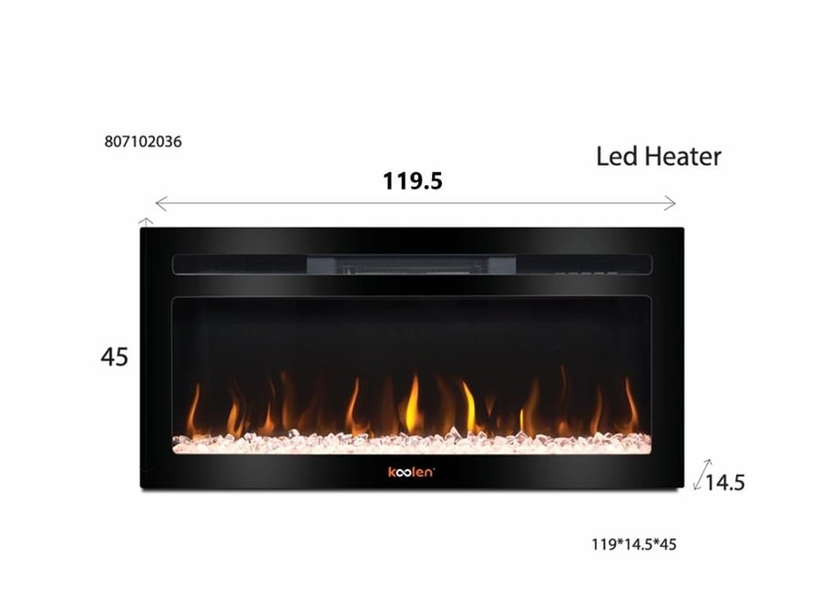 دفاية كولين كهربائية مع تأثير لهب وميزة سبيكر/بلوتوث 119.5 سم 2000 واط Koolen Electric Heater 807102036
