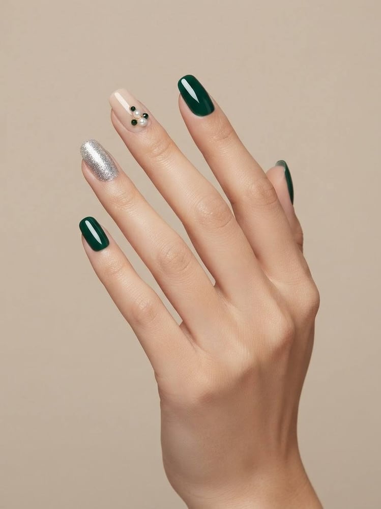 Emerald Pearl Glam Nails