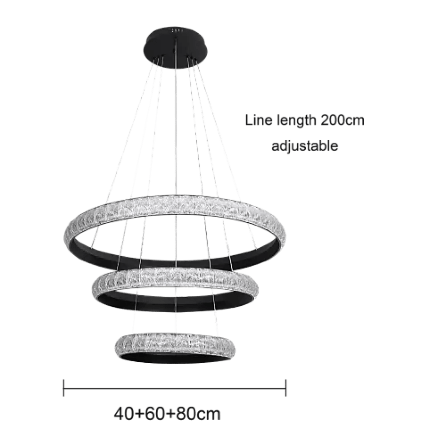 علاقي أسود LED 200 واط بثلاث حلقات وأحجام متدرجة 40 و60 و80 سم