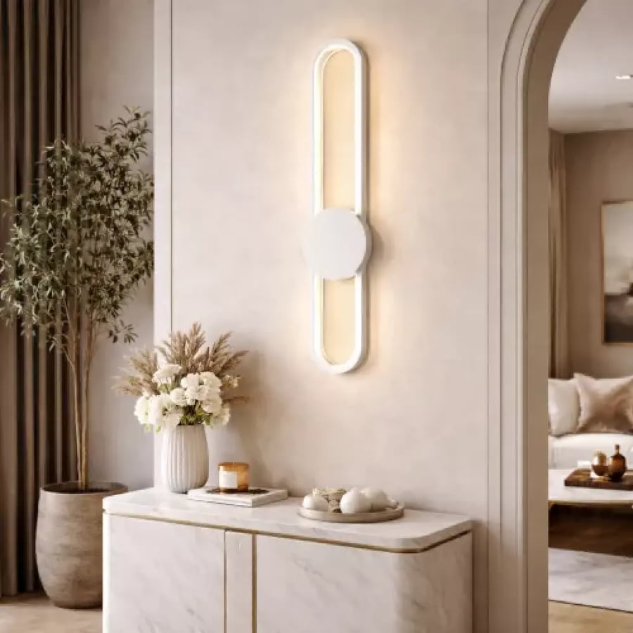 ابليك جداري لاسلكي أبيض LED | 3 ألوان إضاءة وبطارية ليثيوم 5 واط
