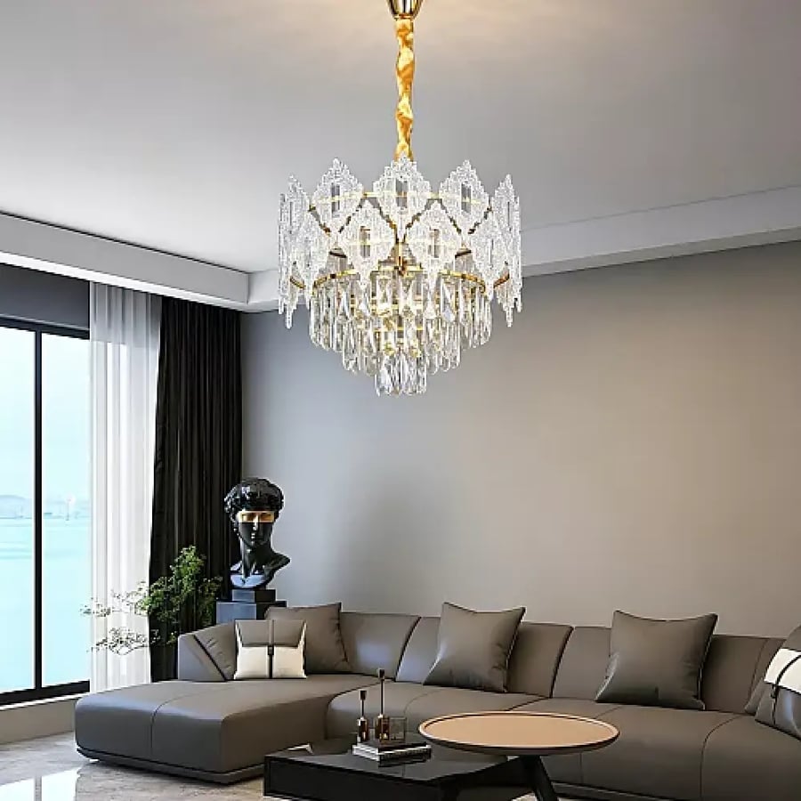 نجفة كريستال ذهبية PRO E14 بـ5 لمبات | تصميم مودرن للسقف